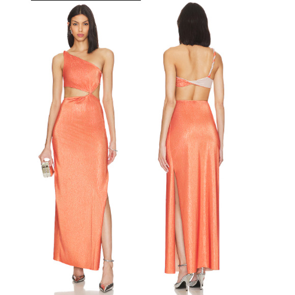 NWT Baobab Luana Lurex Cut Out One-Shoulder Maxi Dress Durazno Women's Size XS - Picture 1 of 5
